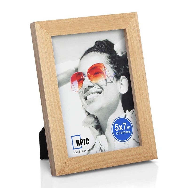 RPJC 5x7 inch Picture Frames Made of Solid Wood High Definition Glass for Table Top Display and Wall Mounting Photo Frame Natural - Image 1